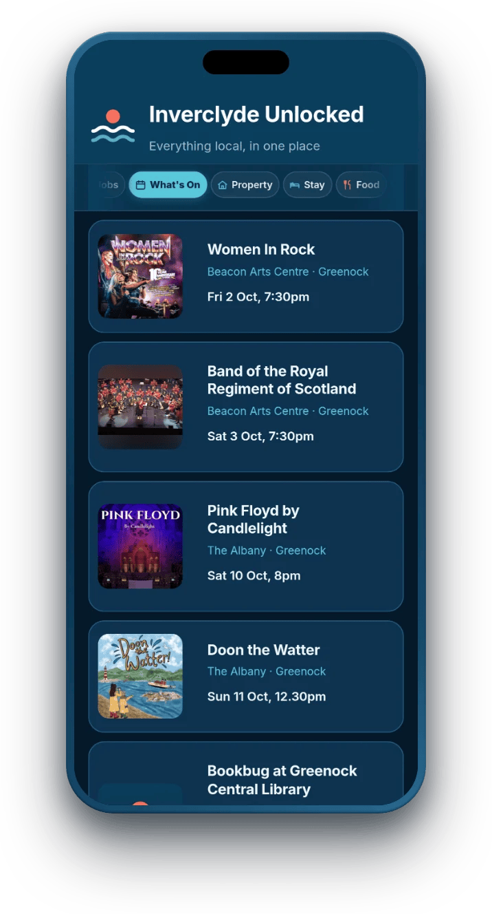What's on in Inverclyde in the Inverclyde Unlocked app